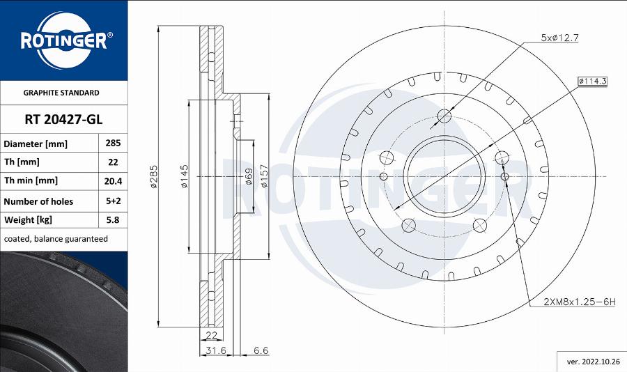 Rotinger RT 20427-GL - Brake Disc autospares.lv