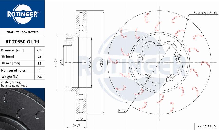 Rotinger RT 20550-GL T9 - Brake Disc autospares.lv