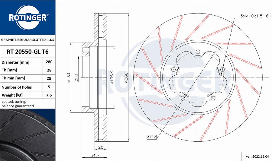 Rotinger RT 20550-GL T6 - Brake Disc autospares.lv