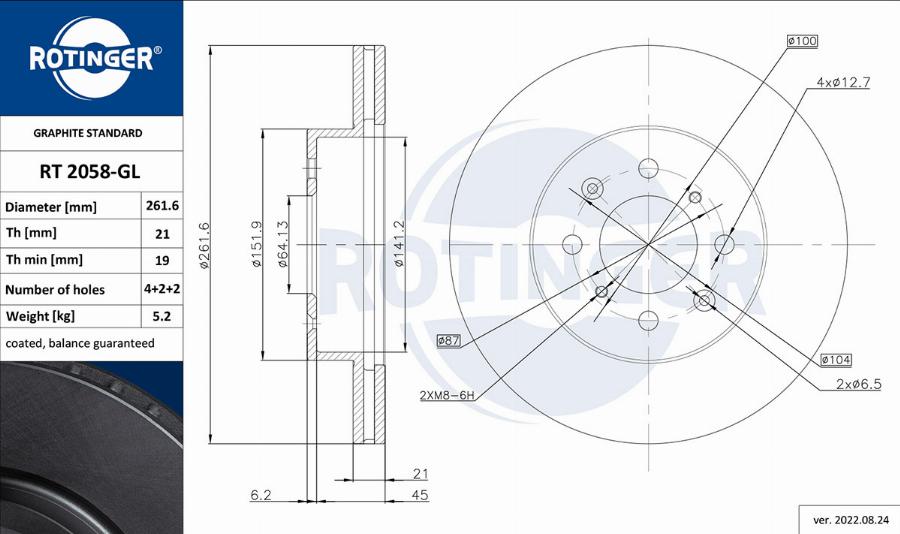 Rotinger RT 2058-GL - Brake Disc autospares.lv