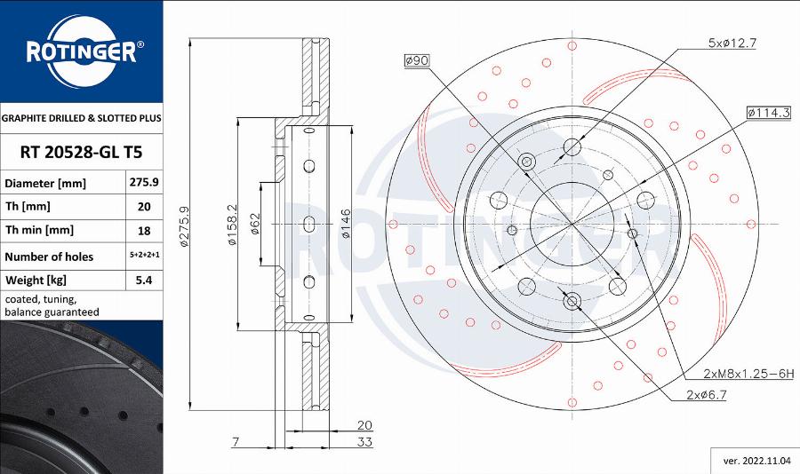 Rotinger RT 20528-GL T5 - Brake Disc autospares.lv