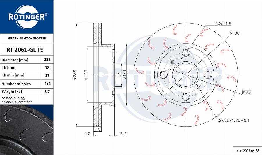 Rotinger RT 2061-GL T9 - Brake Disc autospares.lv