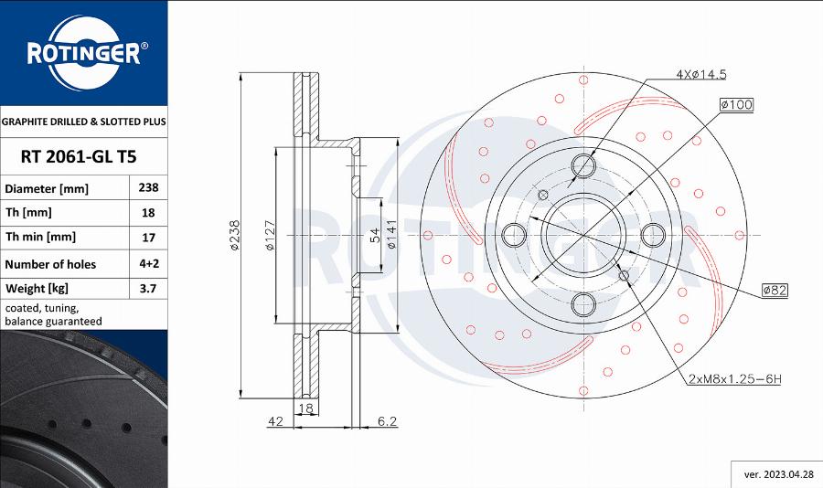 Rotinger RT 2061-GL T5 - Brake Disc autospares.lv