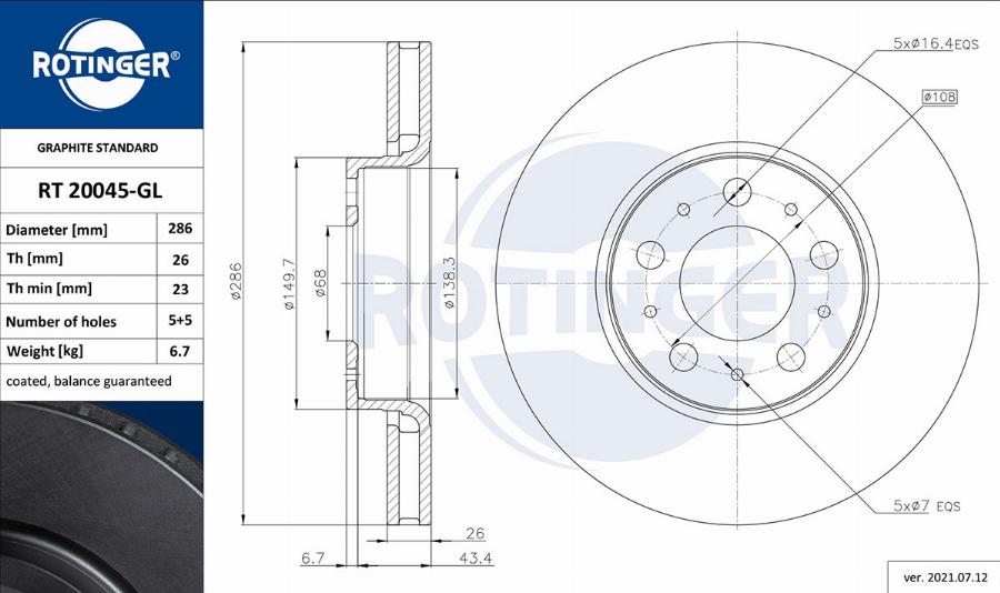 Rotinger RT 20045-GL - Brake Disc autospares.lv