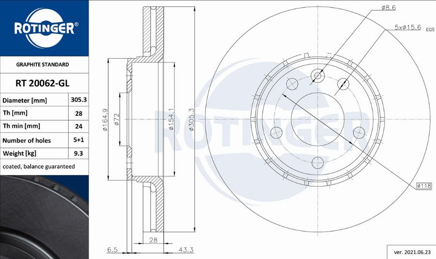 Rotinger RT 20062-GL - Brake Disc autospares.lv