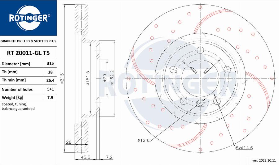 Rotinger RT 20011-GL T5 - Brake Disc autospares.lv