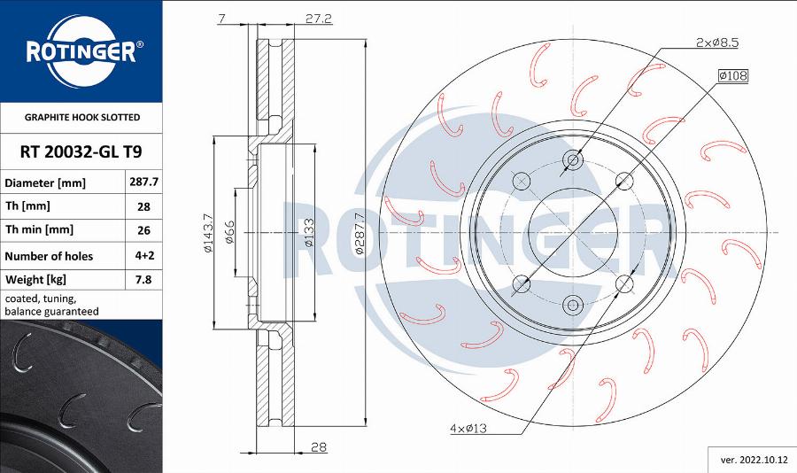 Rotinger RT 20032-GL T9 - Brake Disc autospares.lv