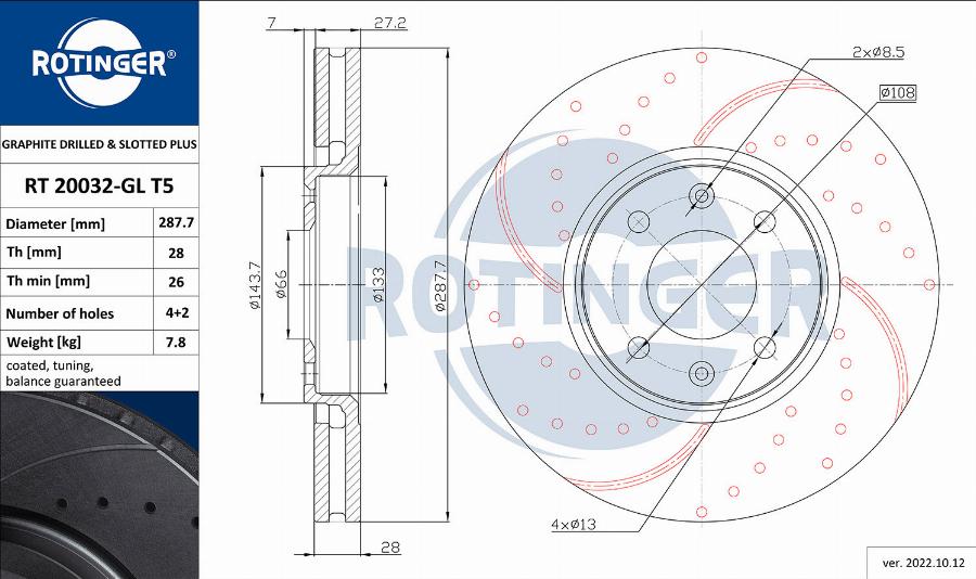 Rotinger RT 20032-GL T5 - Brake Disc autospares.lv