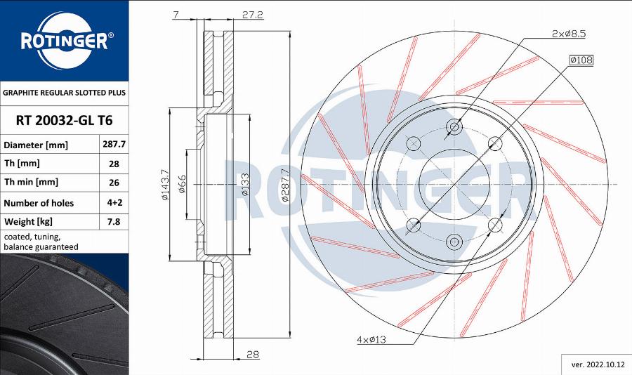 Rotinger RT 20032-GL T6 - Brake Disc autospares.lv