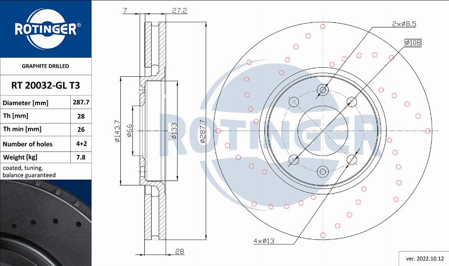 Rotinger RT 20032-GL T3 - Brake Disc autospares.lv