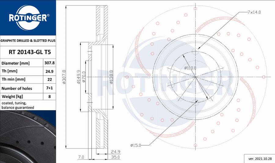 Rotinger RT 20143-GL T5 - Brake Disc autospares.lv