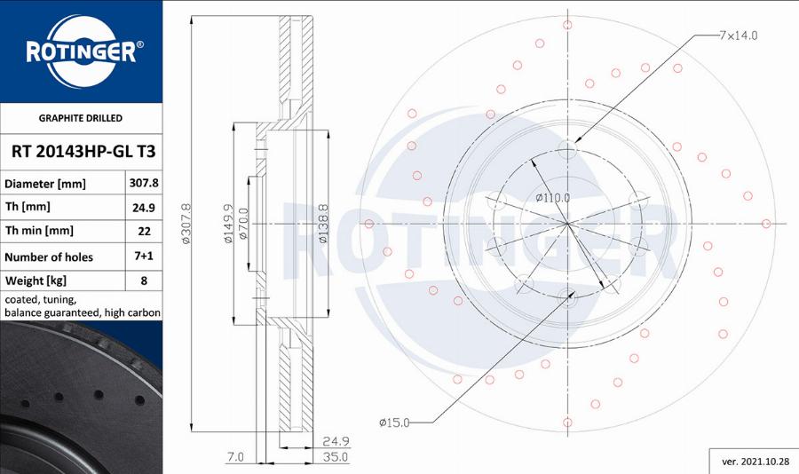 Rotinger RT 20143HP-GL T3 - Brake Disc autospares.lv