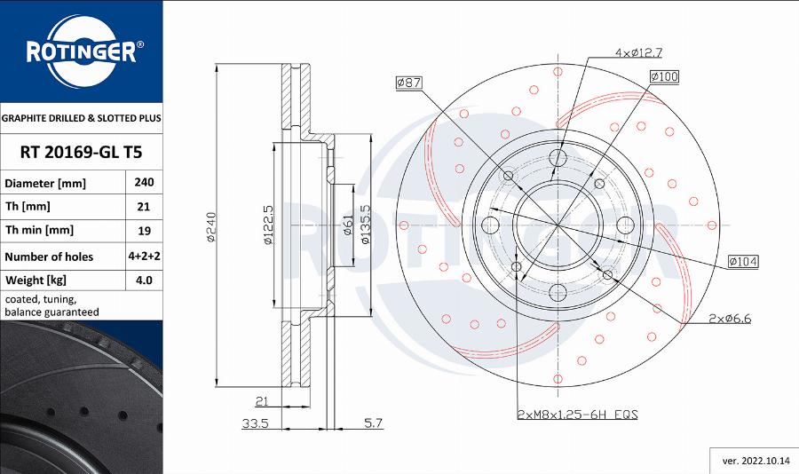 Rotinger RT 20169-GL T5 - Brake Disc autospares.lv