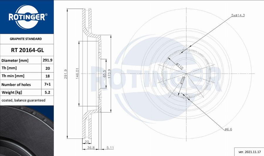 Rotinger RT 20164-GL - Brake Disc autospares.lv