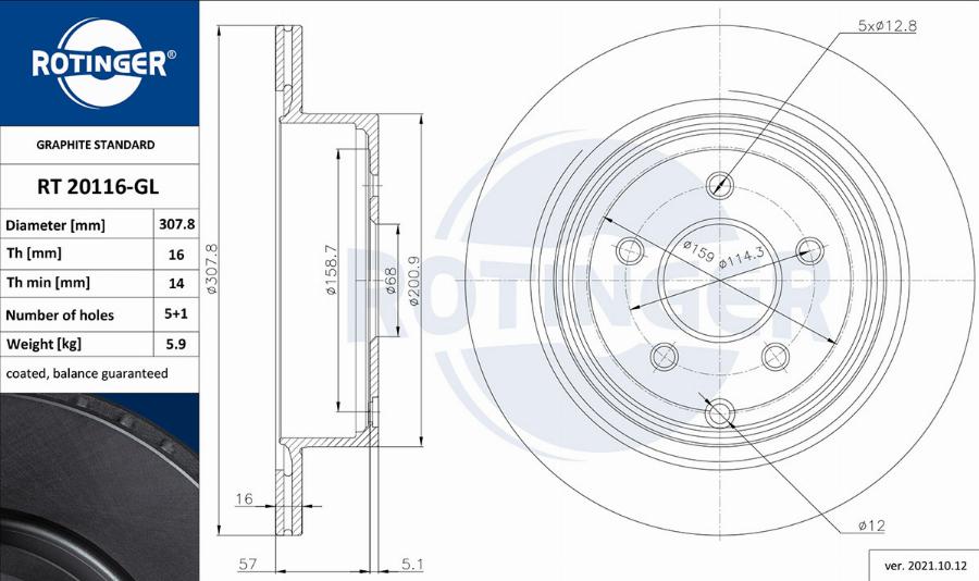 Rotinger RT 20116-GL - Brake Disc autospares.lv