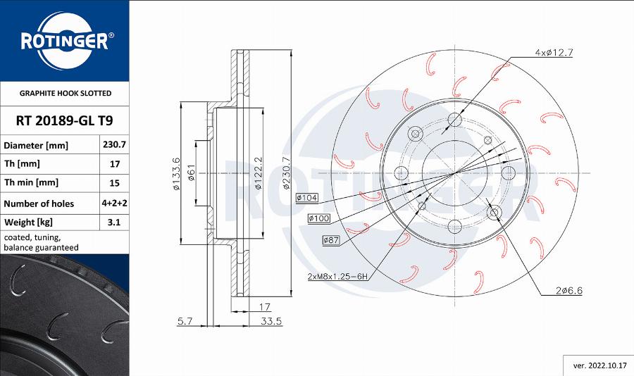 Rotinger RT 20189-GL T9 - Brake Disc autospares.lv