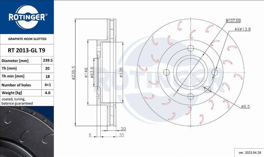 Rotinger RT 2013-GL T9 - Brake Disc autospares.lv