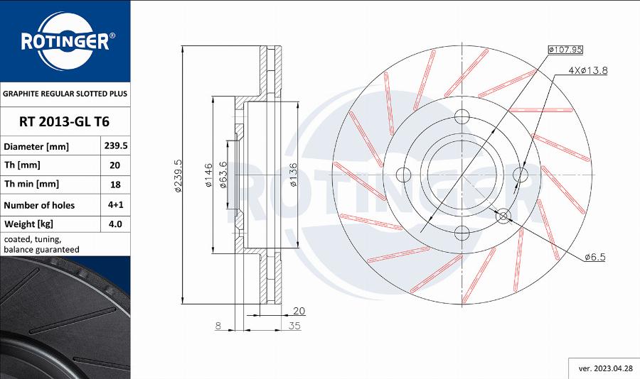 Rotinger RT 2013-GL T6 - Brake Disc autospares.lv