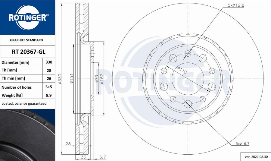 Rotinger RT 20367-GL - Brake Disc autospares.lv