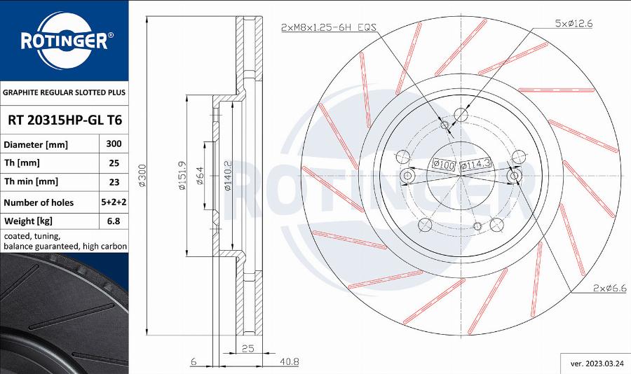 Rotinger RT 20315HP-GL T6 - Brake Disc autospares.lv