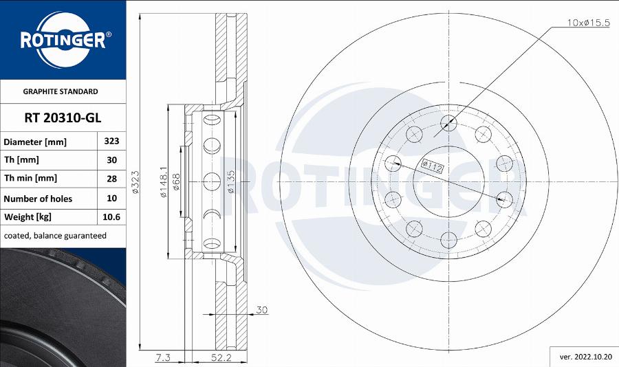 Rotinger RT 20310-GL - Brake Disc autospares.lv