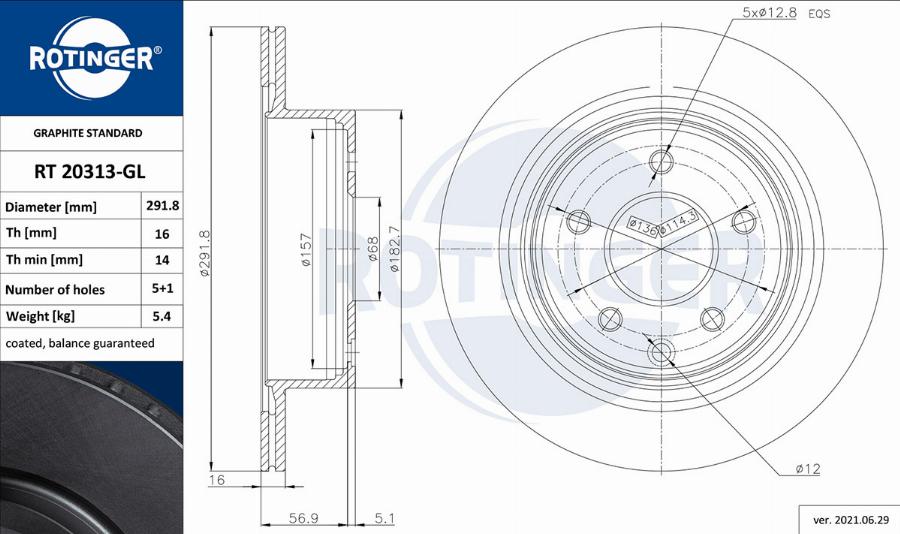 Rotinger RT 20313-GL - Brake Disc autospares.lv