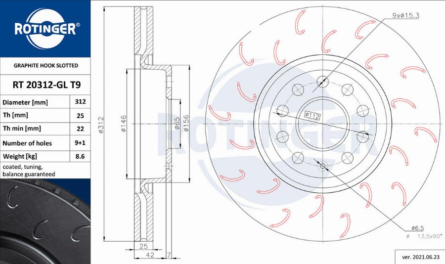 Rotinger RT 20312-GL T9 - Brake Disc autospares.lv