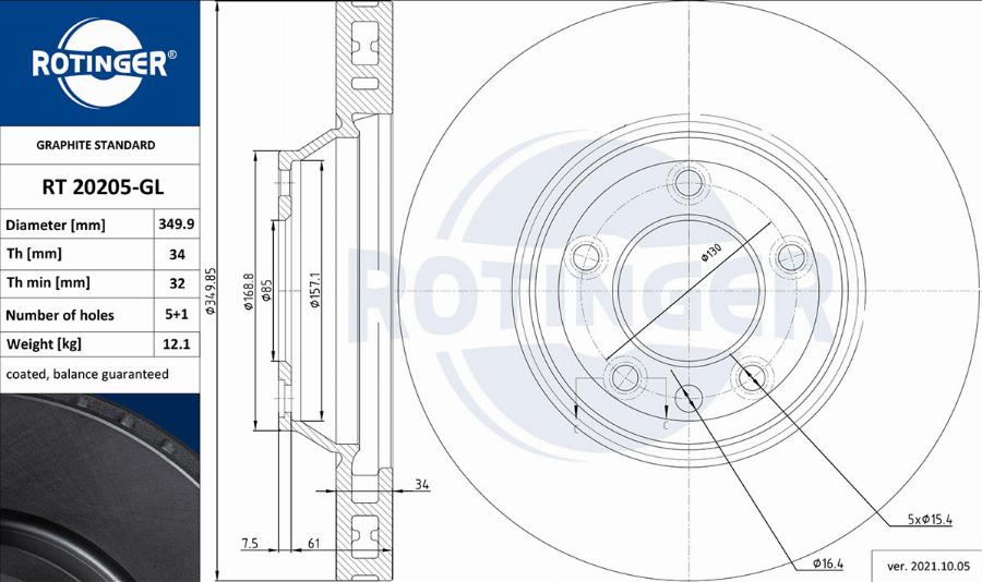 Rotinger RT 20205-GL - Brake Disc autospares.lv