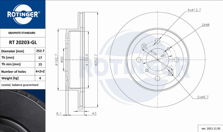 Rotinger RT 20203-GL - Brake Disc autospares.lv