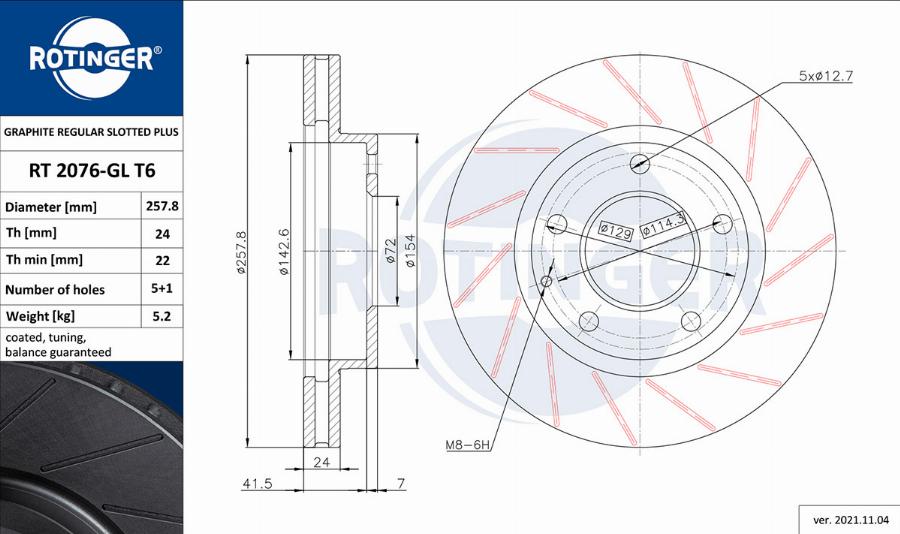 Rotinger RT 2076-GL T6 - Brake Disc autospares.lv