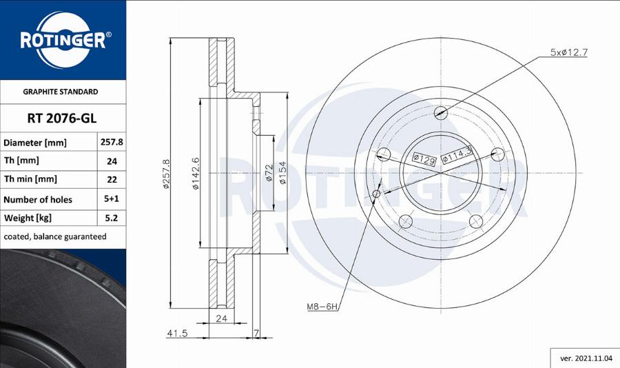 Rotinger RT 2076-GL - Brake Disc autospares.lv