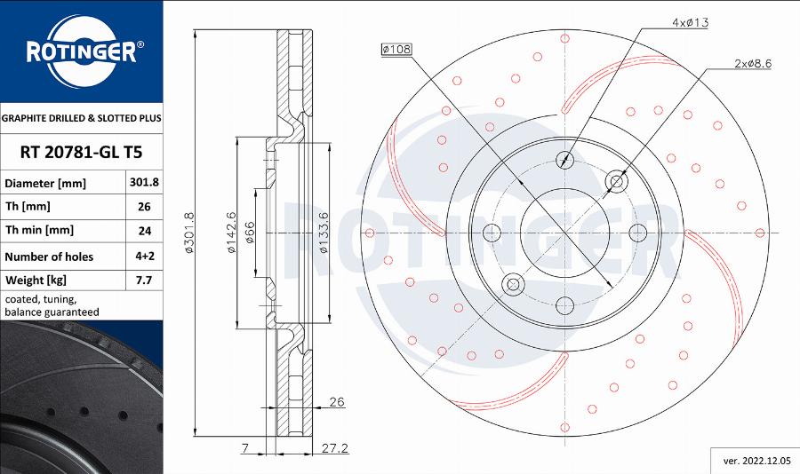 Rotinger RT 20781-GL T5 - Brake Disc autospares.lv