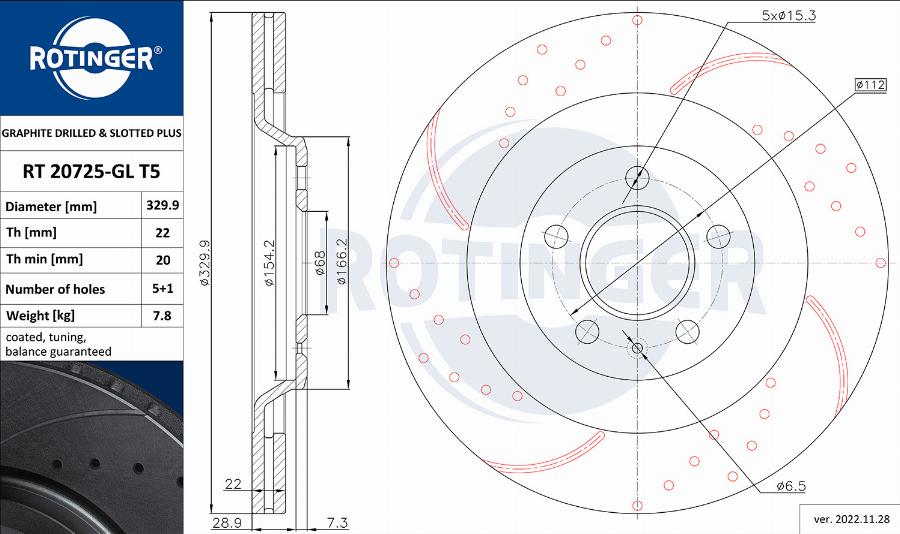 Rotinger RT 20725-GL T5 - Brake Disc autospares.lv