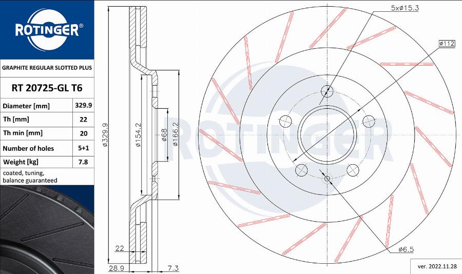 Rotinger RT 20725-GL T6 - Brake Disc autospares.lv