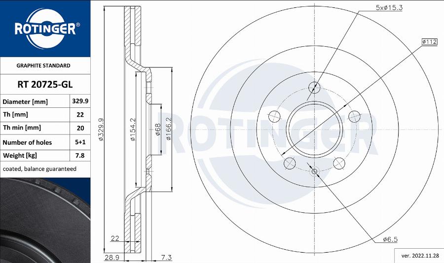 Rotinger RT 20725-GL - Brake Disc autospares.lv