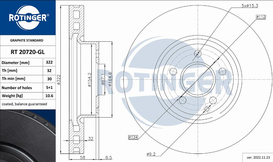 Rotinger RT 20720-GL - Brake Disc autospares.lv