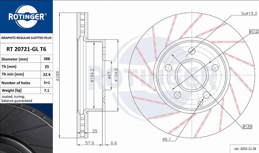 Rotinger RT 20721-GL T6 - Brake Disc autospares.lv