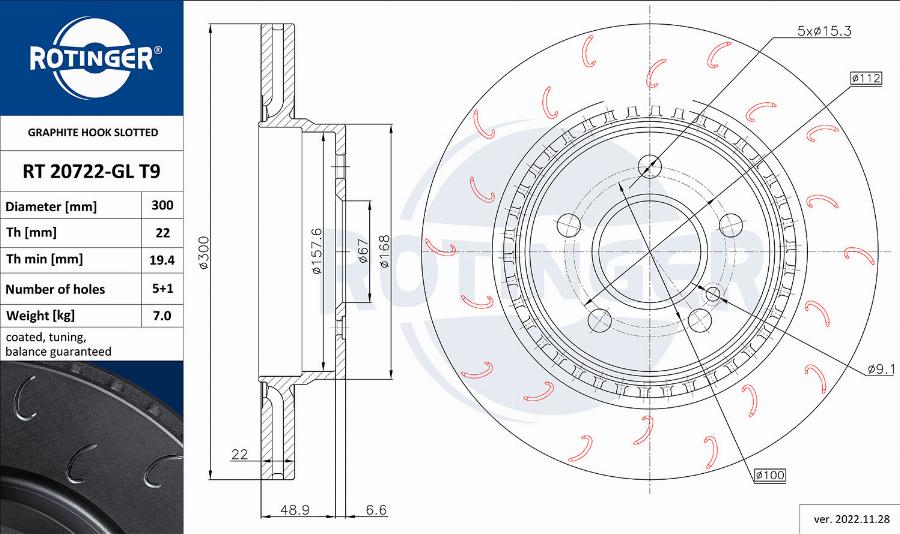 Rotinger RT 20722-GL T9 - Brake Disc autospares.lv