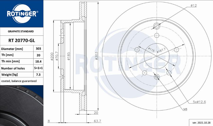 Rotinger RT 20770-GL - Brake Disc autospares.lv