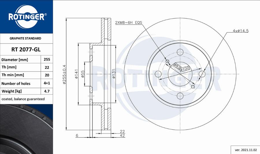 Rotinger RT 2077-GL - Brake Disc autospares.lv