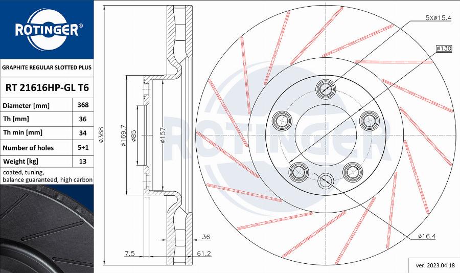 Rotinger RT 21616HP-GL T6 - Brake Disc autospares.lv