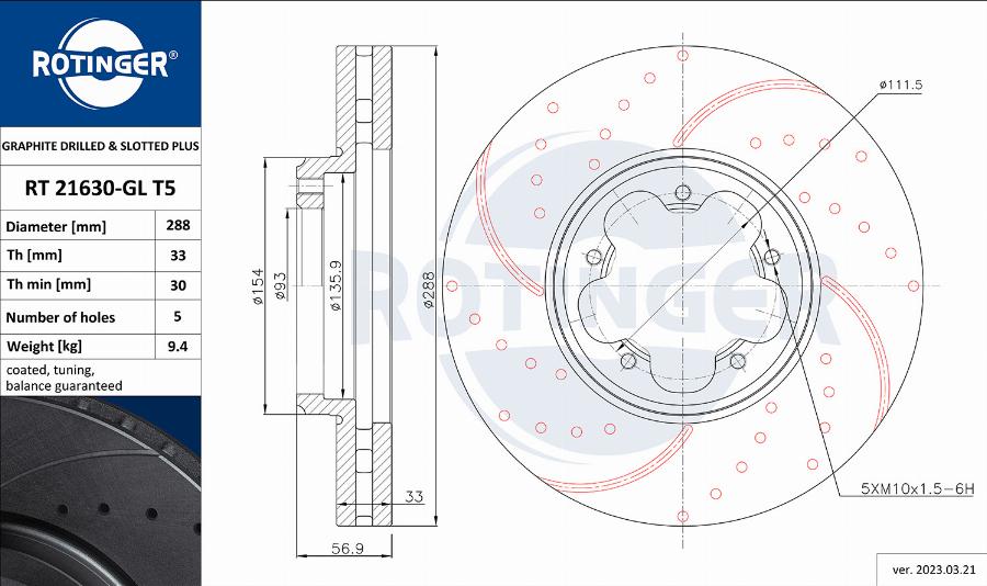 Rotinger RT 21630-GL T5 - Brake Disc autospares.lv