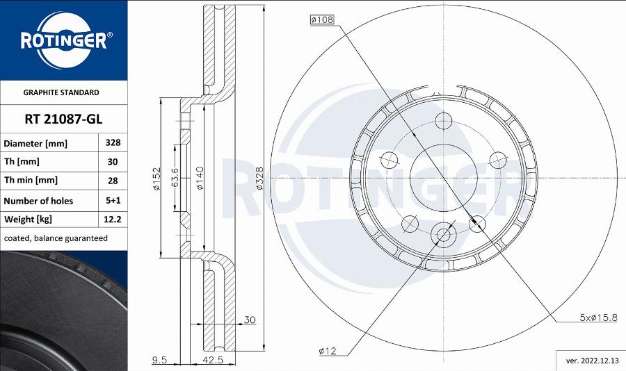 Rotinger RT 21087-GL - Brake Disc autospares.lv