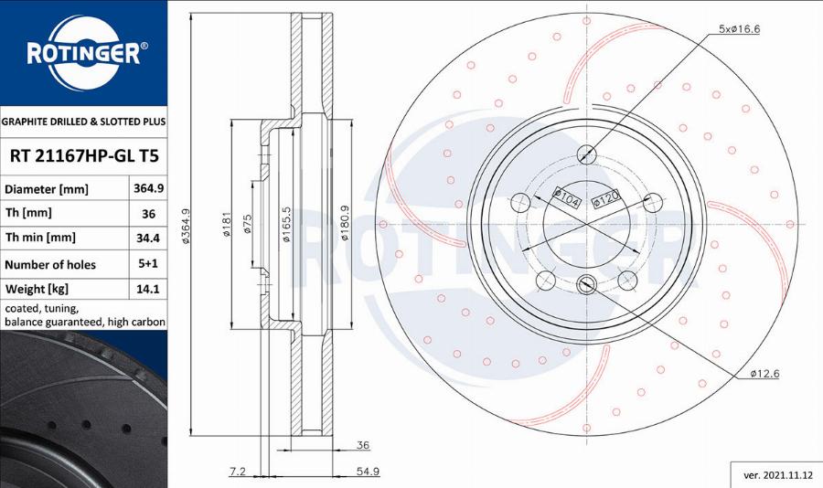 Rotinger RT 21167HP-GL T5 - Brake Disc autospares.lv