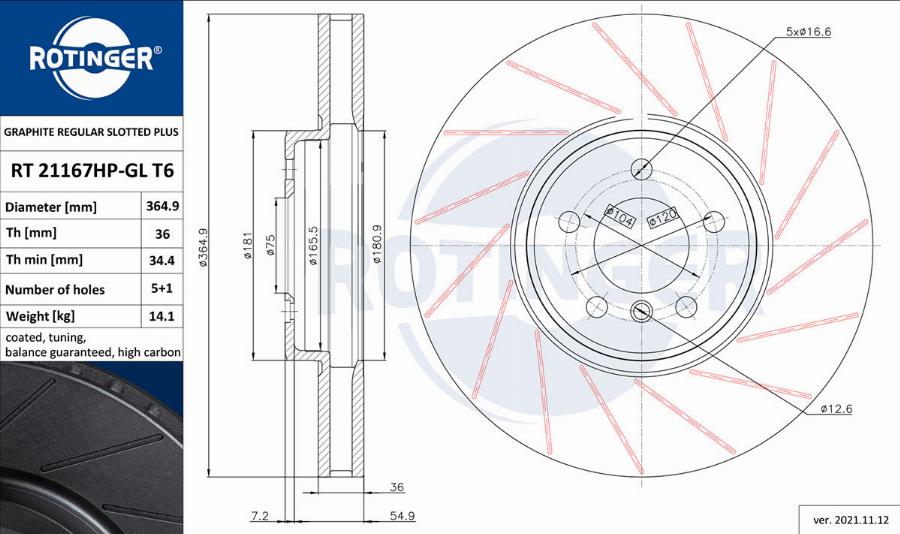 Rotinger RT 21167HP-GL T6 - Brake Disc autospares.lv