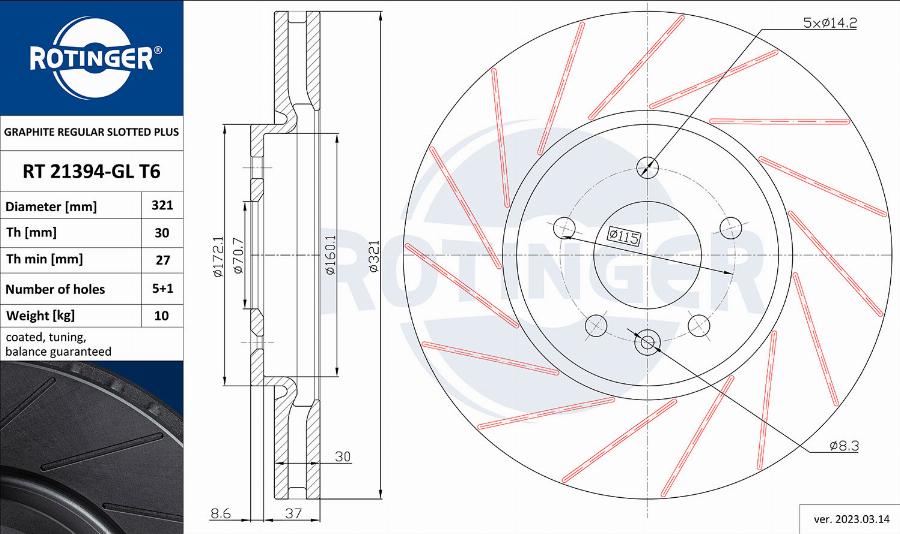 Rotinger RT 21394-GL T6 - Brake Disc autospares.lv