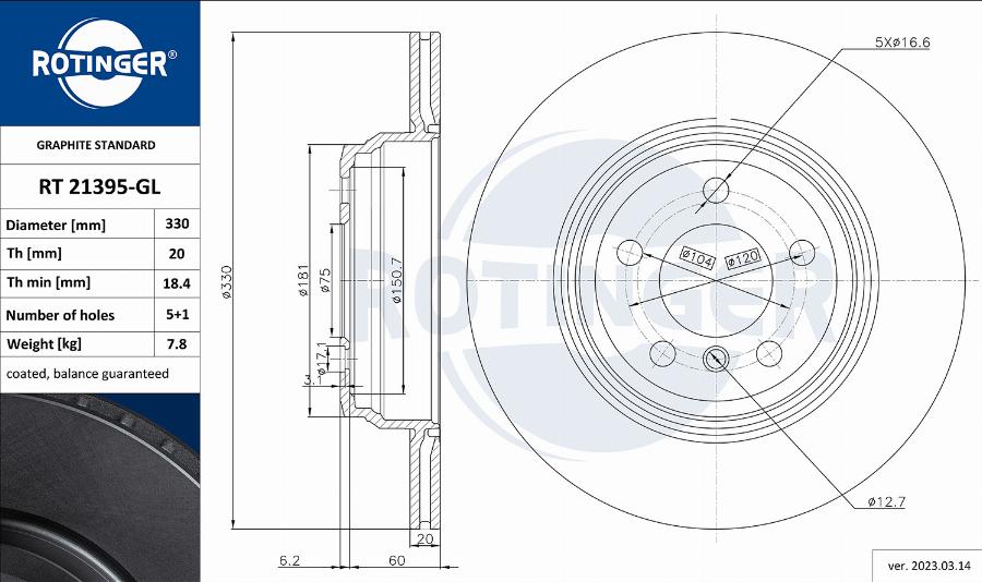 Rotinger RT 21395-GL - Brake Disc autospares.lv