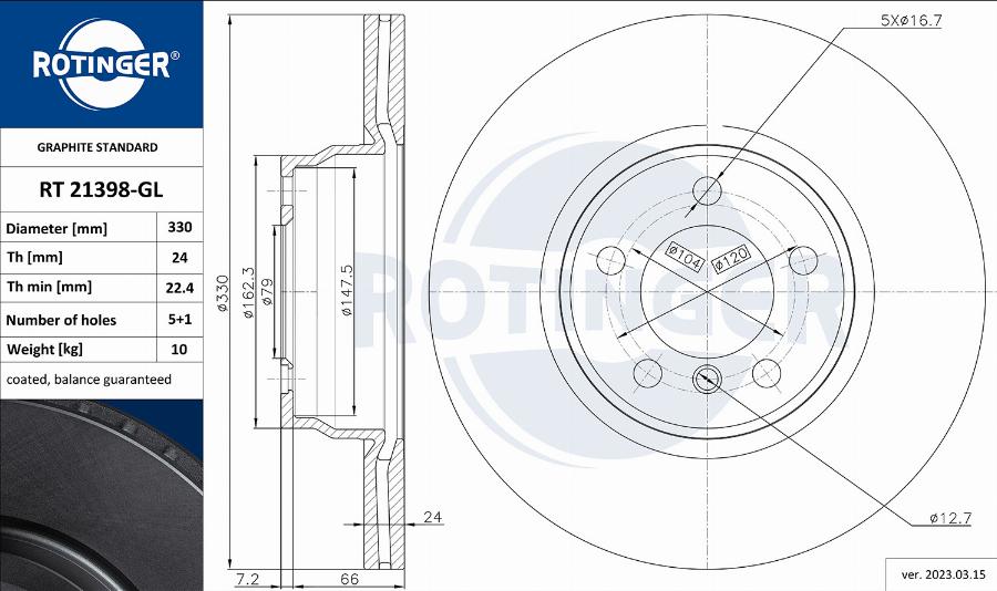 Rotinger RT 21398-GL - Brake Disc autospares.lv