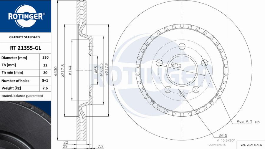 Rotinger RT 21355-GL - Brake Disc autospares.lv