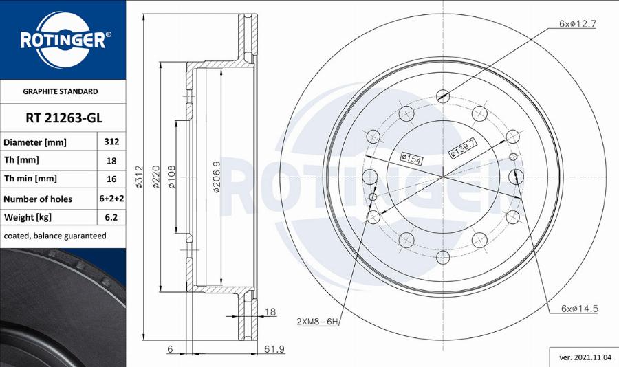 Rotinger RT 21263-GL - Brake Disc autospares.lv